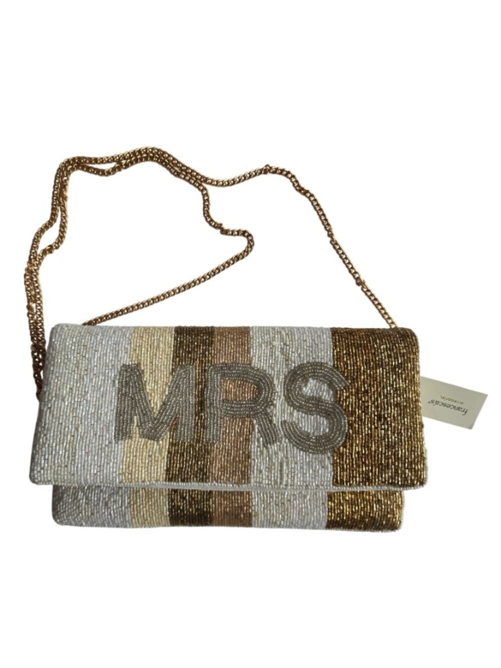 Francesca's MRS Beaded Bridal Clutch Purse NWT Ivory Gold Wedding Chain Strap - Picture 2 of 9